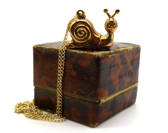 Vintage Gold Snail Charm Pendant Necklace