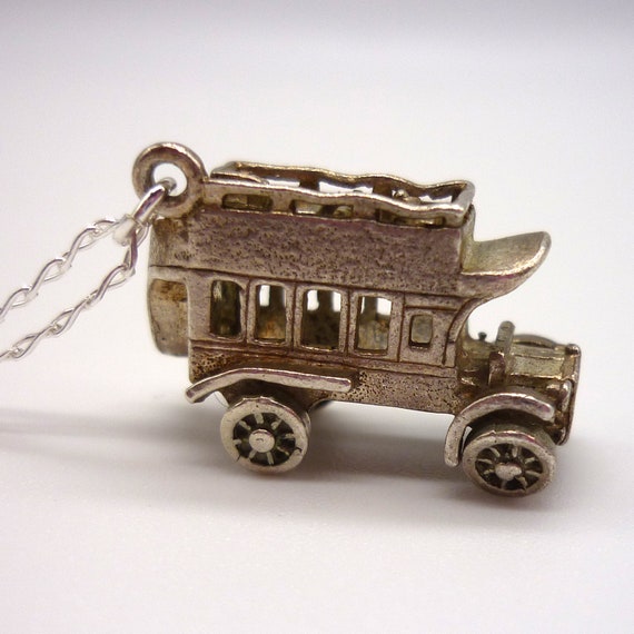 Silver Open Top Bus Charm Necklace - image 1