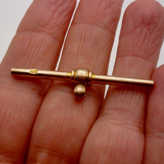 Antique Victorian Rose Gold T-Bar Charm, Heavy 9c… - image 4