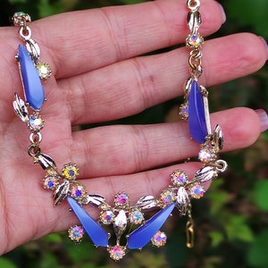 Vintage Diamante Necklace & Clip on Earring Set, Blue Plastic Costume Gemstone &#39;Fantasy Collection&#39;