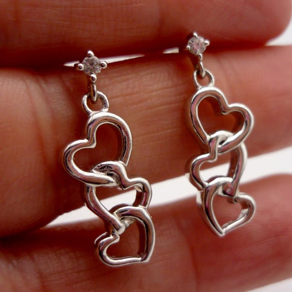 Sterling Silver Dangle Interlocking Heart Earring… - image 1