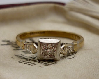 Art Deco Gold &  Platinum Diamond Ring Size 7