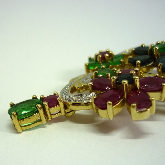 Ruby, Sapphire, Emerald & Diamond Brooch Pin, Est… - image 6