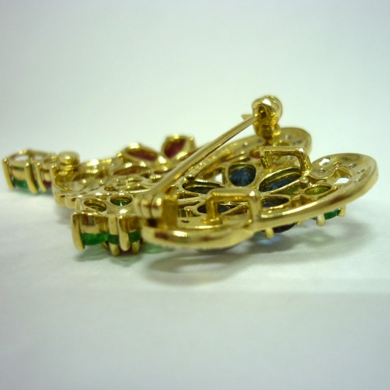 Ruby, Sapphire, Emerald & Diamond Brooch Pin, Est… - image 9