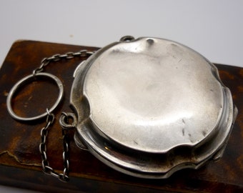 Victorian Silver Coin Purse with Green Fabric Lining, Antique Chatelaine Purse