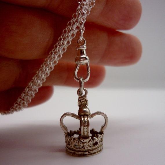 Huge Heavy Sterling Silver Crown Charm Pendant Necklace 19 Grams 2.8 Inches  with Diamond Cut Finish and 24 Inch Figaro Chain - Walmart.com