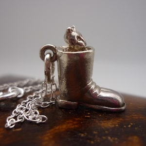 Silver Puss in Boots Charm Necklace