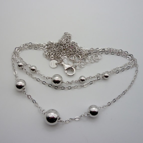 Layered Five Strand Necklace Rhodium on Sterling Silver Satellite Chain Bead Layered Five Strand Necklace Rhodium on Sterling Silver Satellite Chain Bead