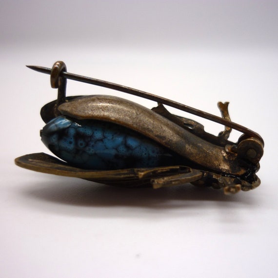 Antique Cicada Brooch, Turquoise Insect Pin - image 2