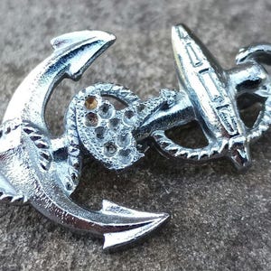 Vintage 1950s Silver Tone Anchor Brooch: Nautical Sailor Pin