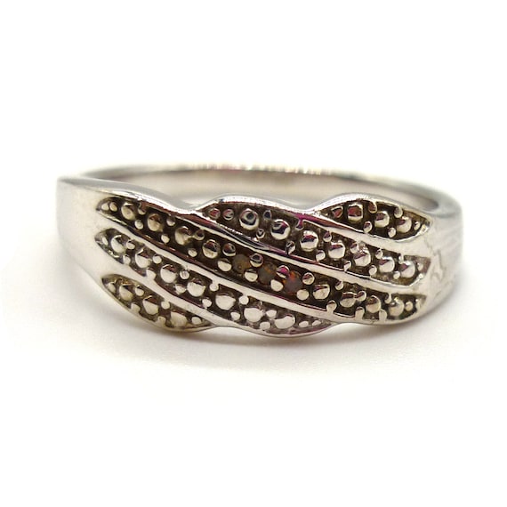 Silver Band with Textured Dot Pattern and 3 Littl… - image 1
