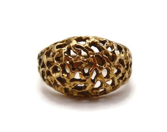 Organic Gold Ring, Chunky Textured Ring Size 7.25