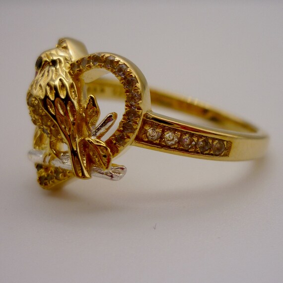 Gold Plated Robin & Heart Ring, Sterling Silver T… - image 3