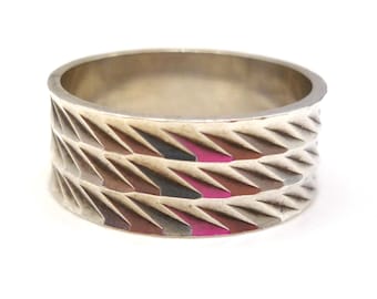 Vintage Breiter Silber Ring Größe 625, Strukturierte Band