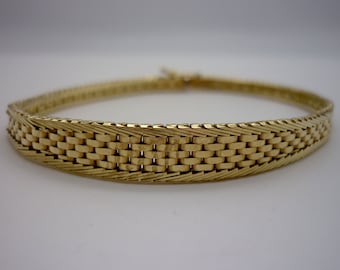 Tapered Gold Woven Mesh Bracelet, Solid 9k Gold 1980s Retro Jewellery Gift For Her