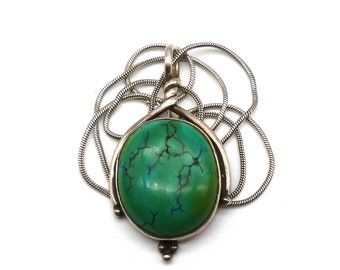 Silver and Turquoise Pendant on 925 Sterling Snake Chain