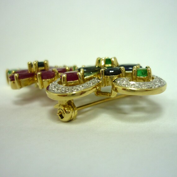 Ruby, Sapphire, Emerald & Diamond Brooch Pin, Est… - image 5
