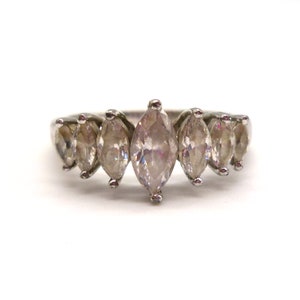 Size 6.5 Silver Band Set with Marquise Cut Simulated Diamonds