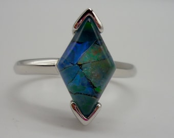 Australian Mosaic Opal & Silver Ring Size 6.75