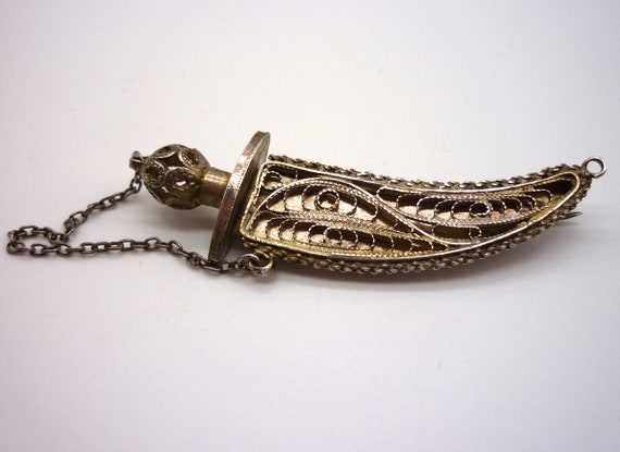 Egyptian Silver Dagger Brooch with Removable Fili… - image 2