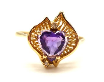 Vintage 14k Gold Amethyst Heart Ring Size 8.75