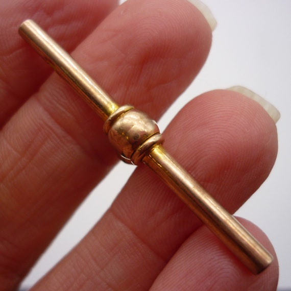 Antique Victorian Rose Gold T-Bar Charm, Heavy 9c… - image 3