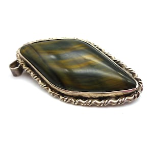 Tiger's Eye Pendant Brooch, Sterling Silver Tiger Eye Necklace