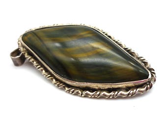 Tigerauge Anhänger Brosche, Sterling Silber Tigerauge Halskette