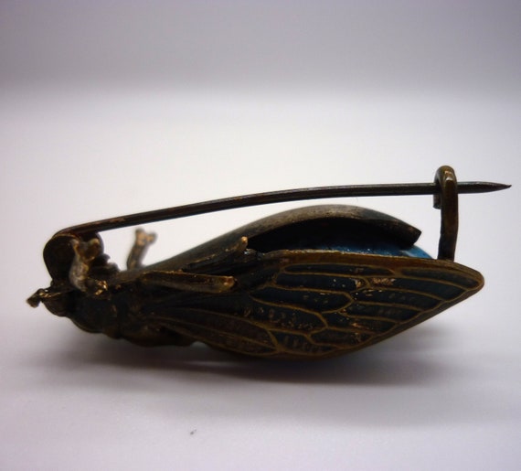 Antique Cicada Brooch, Turquoise Insect Pin - image 3