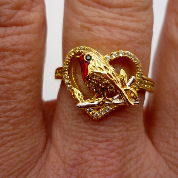 Gold Plated Robin & Heart Ring, Sterling Silver T… - image 6
