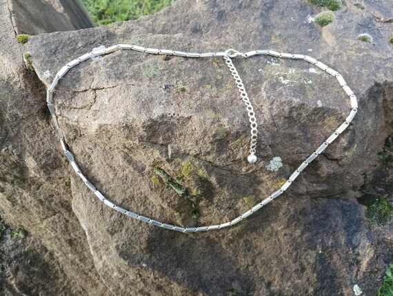 Vintage Long Chunky Silver Tone Rectangular Bar C… - image 2