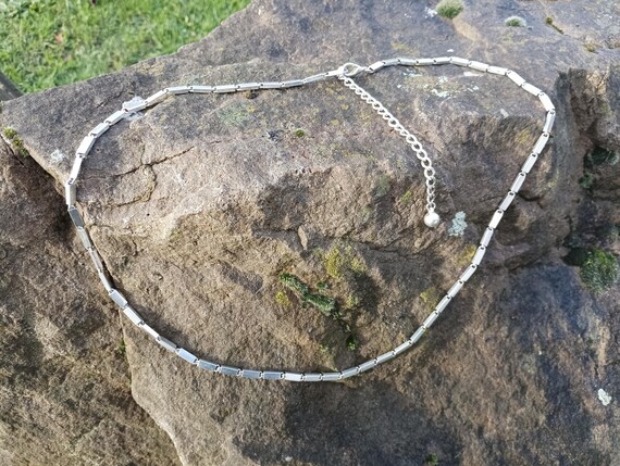 Vintage Long Chunky Silver Tone Rectangular Bar C… - image 3