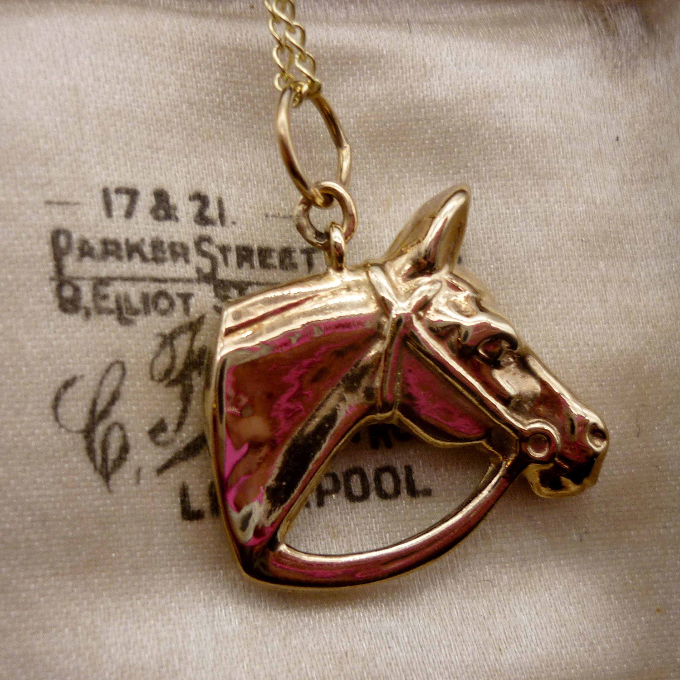 Ciondolo Testa Di Cavallo In Oro Vintage Su Catena, Collana Con - Foto 2