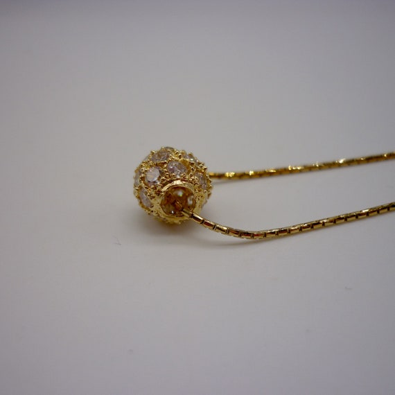 Vintage 9ct Crystal Set Ball on Chain, Gold Pave … - image 6