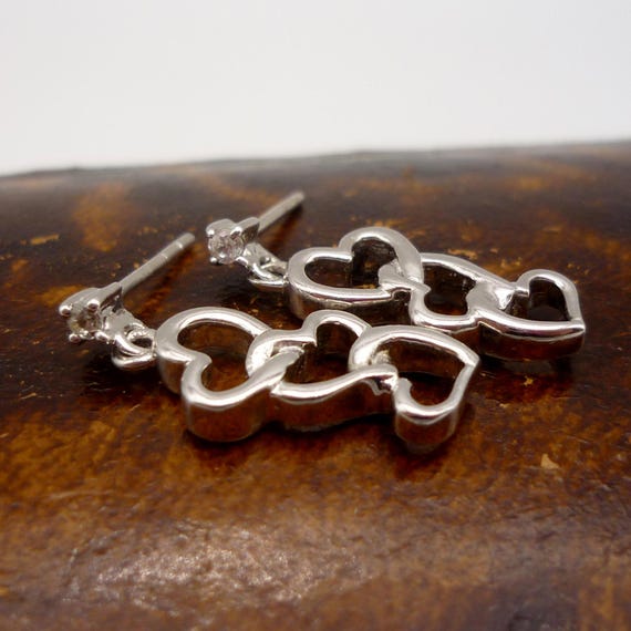 Sterling Silver Dangle Interlocking Heart Earring… - image 5