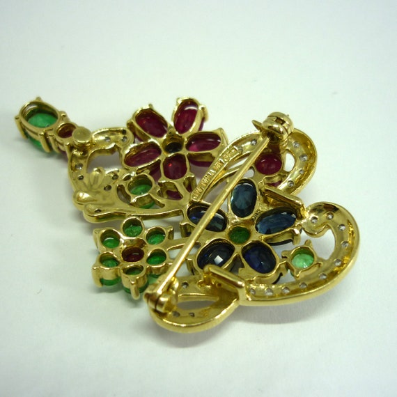 Ruby, Sapphire, Emerald & Diamond Brooch Pin, Est… - image 7