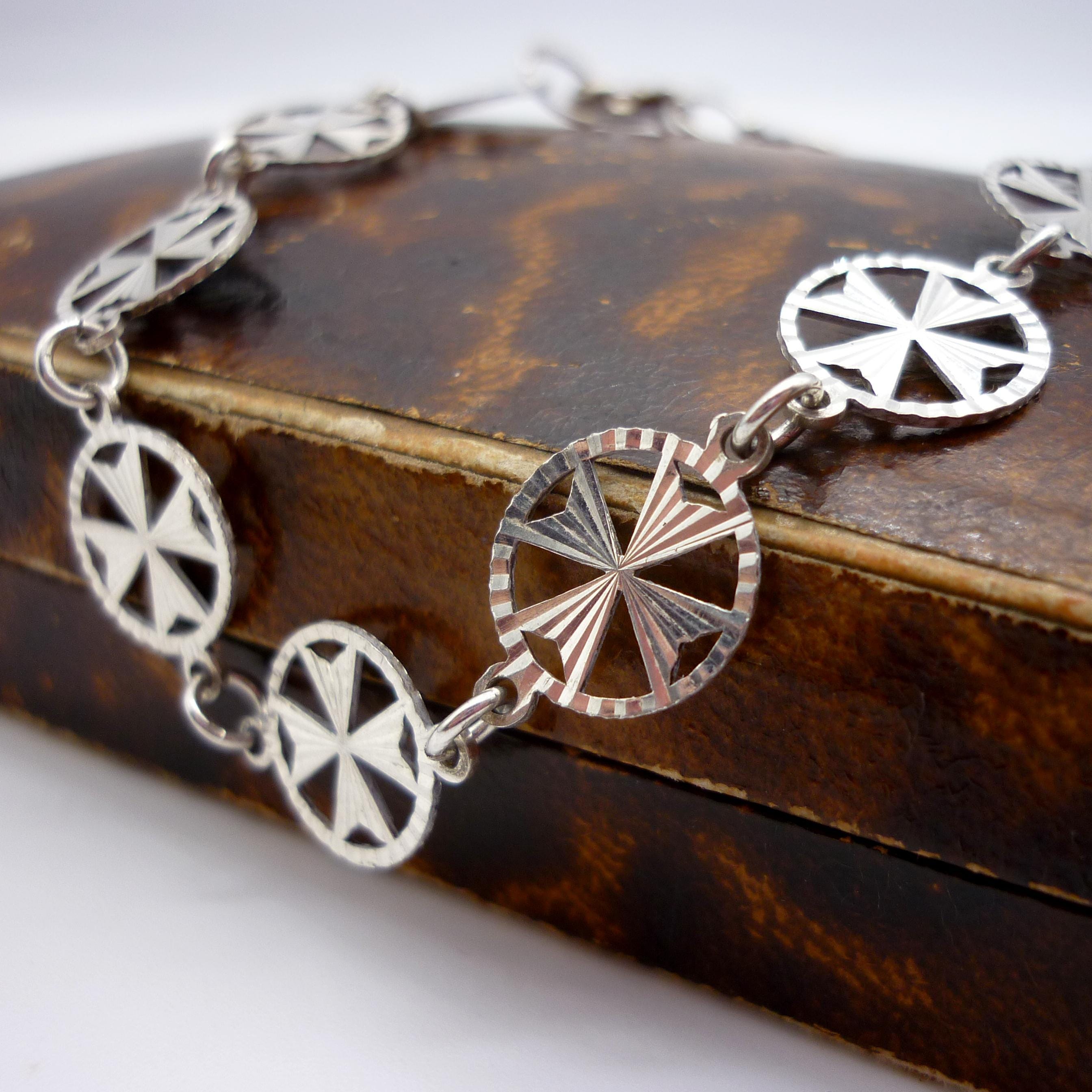 Vintage 925 Silver Maltese Cross Chain Bracelet - Etsy