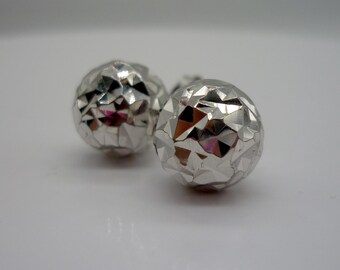 Orecchini a bottone vintage in argento sterling sfaccettato con sfere
