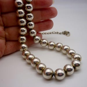 Vintage Silver Ball Link Necklace, 925 Sterling Beads on Chain