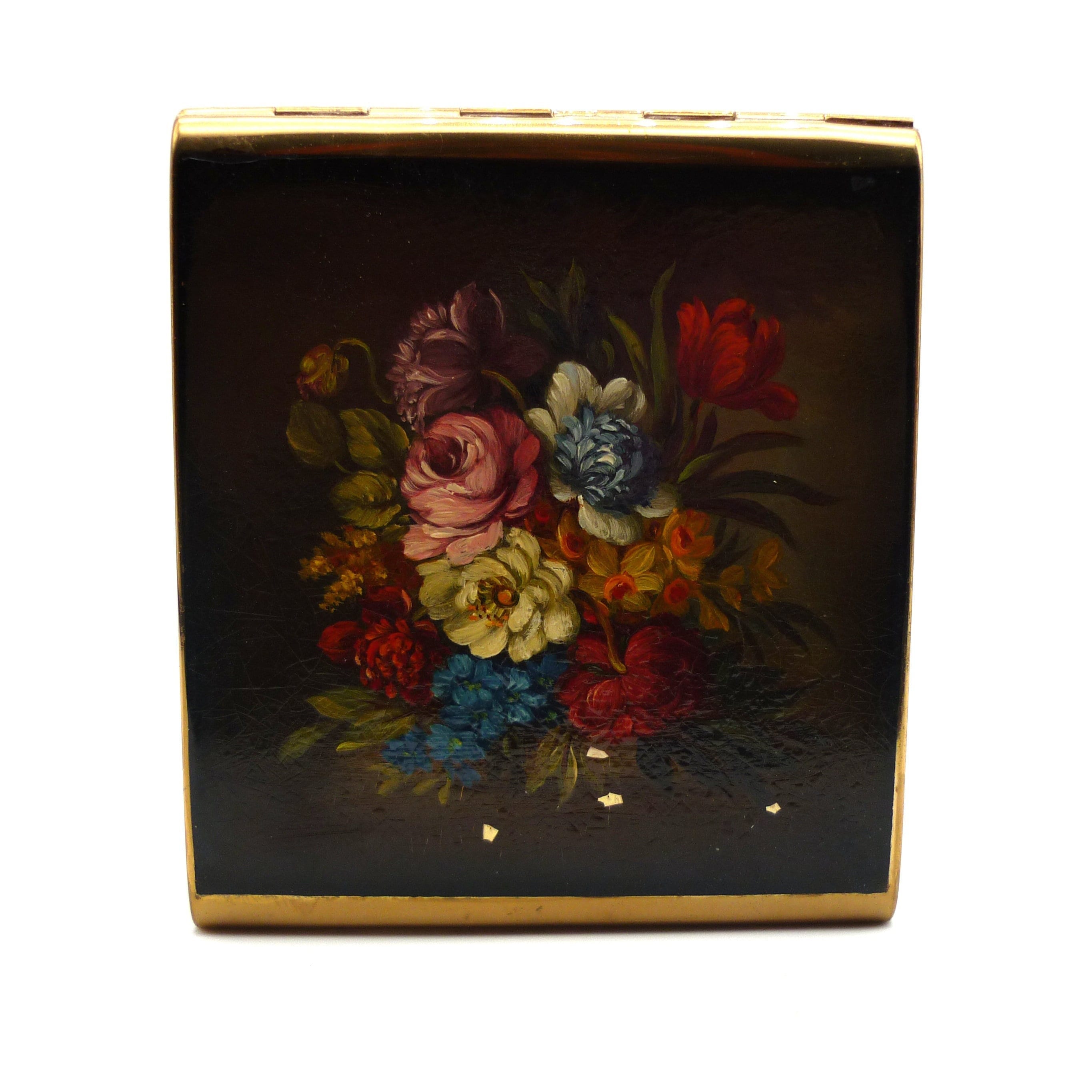 Vintage Stratton Compact With Hand Painted Floral Design - Etsy