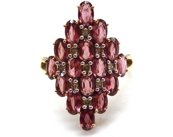 Vintage 9k Gold Pink Turmalin Diamant Cluster Ring - Größe 7,25