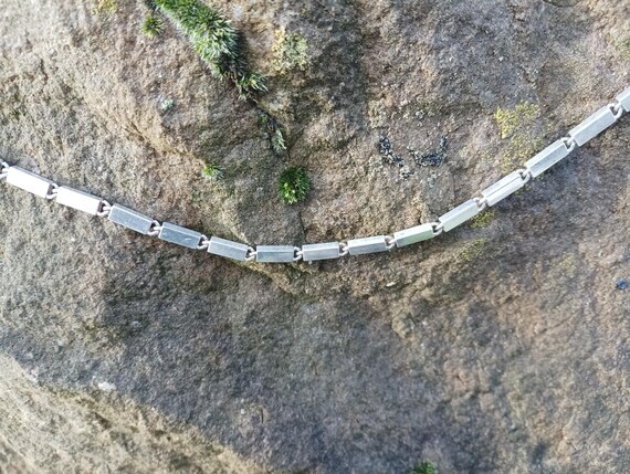 Vintage Long Chunky Silver Tone Rectangular Bar C… - image 10