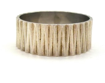 Vintage Silber Band Größe 7, breite strukturierte Zick-Zack-Ring