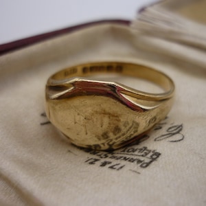 Anel de sinete de ouro maciço antigo, anel mindinho masculino tamanho 10, anel de ouro com monograma vitoriano médio