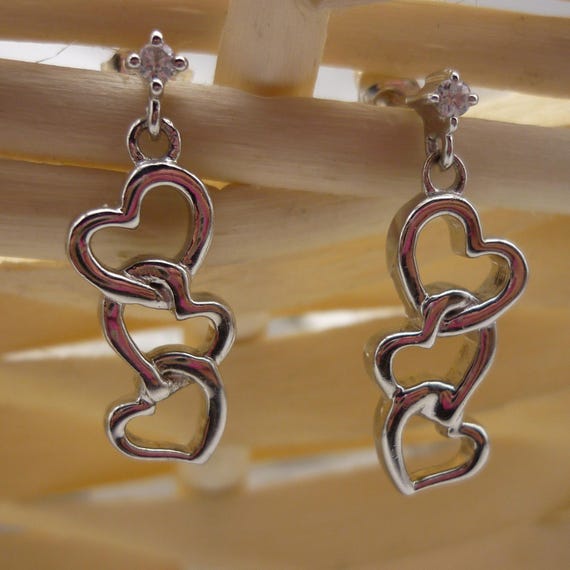 Sterling Silver Dangle Interlocking Heart Earring… - image 3