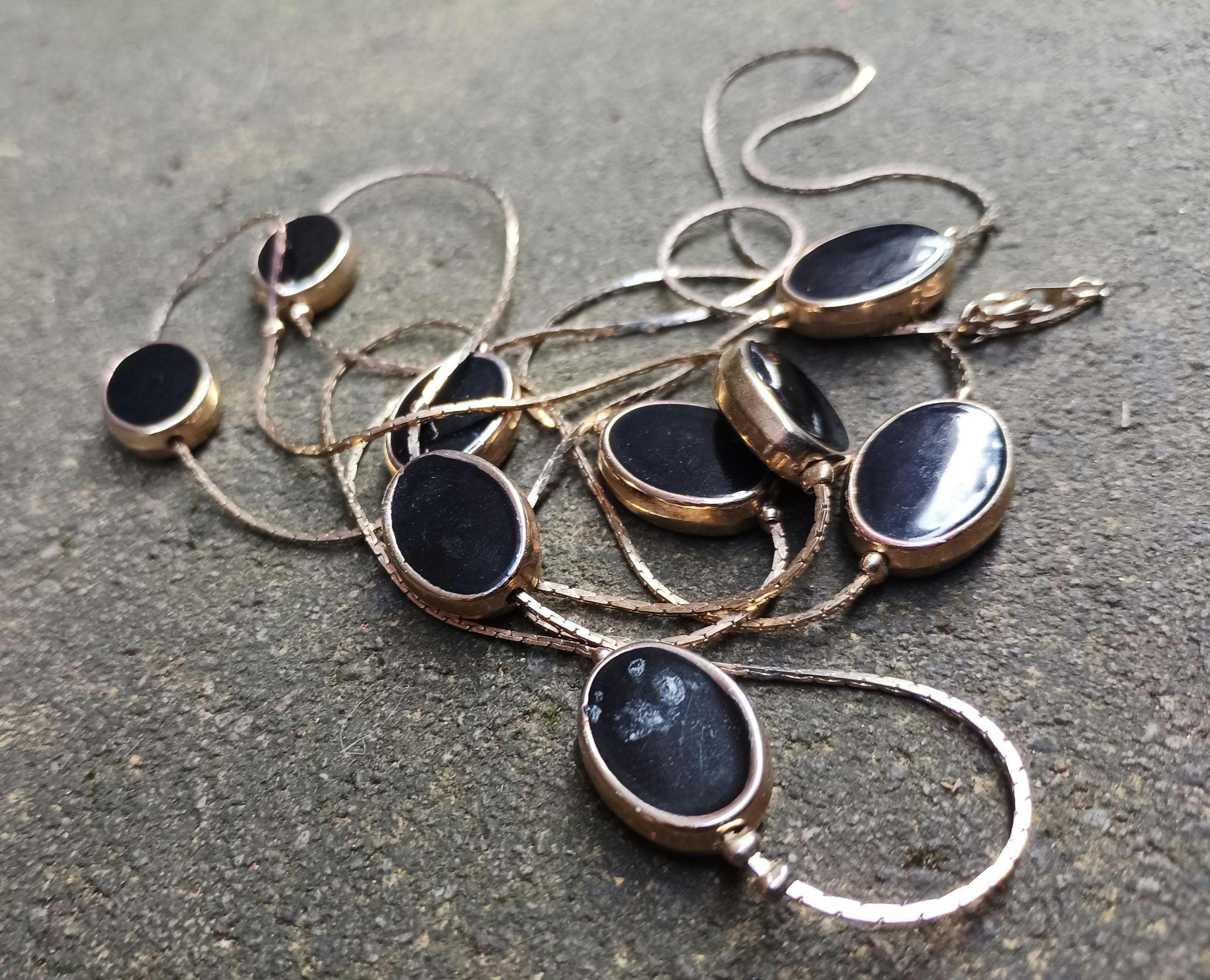Collier Rétro élégant En Or Avec Grosses Perles Noires - Bijou Vintage - Fabriqué En France - Occasion