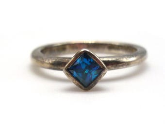 Vintage Silver Ring Set With Small Blue Stone