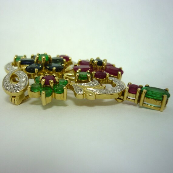 Ruby, Sapphire, Emerald & Diamond Brooch Pin, Est… - image 4