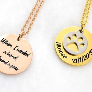 Paw print Necklace, Personalised dog necklace, Pet remembrance necklace, Disc Necklace, Dog Mum Necklace, Personalized Memorial Jewelry