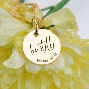 Be Still Necklace, Christian Gifts, Psalms Necklace, Religious Jewellery, Necklaces for Her, Bible Verse Jewelry, Personalised Gold Necklace